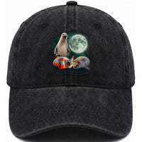 Funny Neil The Seal Howling at Moon 90s Retro Washed Cotton Baseball Cap