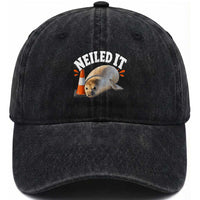 Neil The Seal Nailed It Washed Cotton Baseball Cap Funny Tasmania Elephant Seal Traffic Cone Meme Art