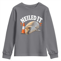 Neil The Seal Nailed It Youth Sweatshirt Funny Tasmania Elephant Seal Traffic Cone Meme Art