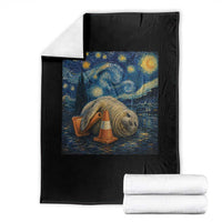 Funny Neil The Seal Starry Night Throw Blanket Van Gogh Art for Tasmania Seal Lovers