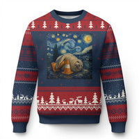 Funny Neil The Seal Starry Night Ugly Christmas Sweater Van Gogh Art for Tasmania Seal Lovers