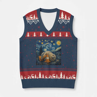 Funny Neil The Seal Starry Night V-Neck Knit Sweater Vest Van Gogh Art for Tasmania Seal Lovers