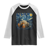 Funny Neil The Seal Starry Night Raglan Shirt Van Gogh Art for Tasmania Seal Lovers