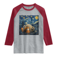 Funny Neil The Seal Starry Night Raglan Shirt Van Gogh Art for Tasmania Seal Lovers