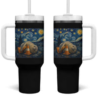 Funny Neil The Seal Starry Night Tumbler With Handle Van Gogh Art for Tasmania Seal Lovers