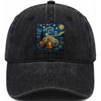 Funny Neil The Seal Starry Night Washed Cotton Baseball Cap Van Gogh Art for Tasmania Seal Lovers