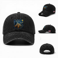 Funny Neil The Seal Starry Night Washed Cotton Baseball Cap Van Gogh Art for Tasmania Seal Lovers