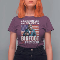 Funny Bigfoot For President T Shirt For Women A Candidate You Can Believe In 2024 Sasquatch USA Flag - Wonder Print Shop