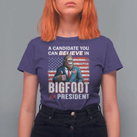 Funny Bigfoot For President T Shirt For Women A Candidate You Can Believe In 2024 Sasquatch USA Flag - Wonder Print Shop