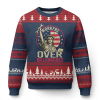 Workers Over Billionaires Ugly Christmas Sweater Social Justice Statue Of Liberty - Wonder Print Shop