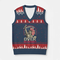 Workers Over Billionaires V-Neck Knit Sweater Vest Social Justice Statue Of Liberty - Wonder Print Shop