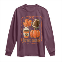Tis The Season Fall Thanksgiving Long Sleeve Shirt Retro Coquette Bow American Football Pumpkin - Wonder Print Shop