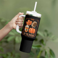 Tis The Season Fall Thanksgiving Tumbler With Handle Retro Coquette Bow American Football Pumpkin - Wonder Print Shop