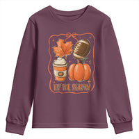 Tis The Season Fall Thanksgiving Youth Sweatshirt Retro Coquette Bow American Football Pumpkin - Wonder Print Shop