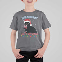 Funny Christmas Black Cat T Shirt For Kid On The Naughty List And I Regret Nothing Candy Cane - Wonder Print Shop