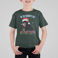 Funny Christmas Black Cat T Shirt For Kid On The Naughty List And I Regret Nothing Candy Cane - Wonder Print Shop