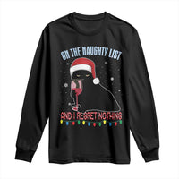 Funny Christmas Black Cat Long Sleeve Shirt On The Naughty List And I Regret Nothing Candy Cane