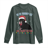 Funny Christmas Black Cat Long Sleeve Shirt On The Naughty List And I Regret Nothing Candy Cane