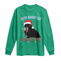 Funny Christmas Black Cat Long Sleeve Shirt On The Naughty List And I Regret Nothing Candy Cane