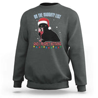 Funny Christmas Black Cat Sweatshirt On The Naughty List And I Regret Nothing Candy Cane - Wonder Print Shop