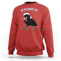 Funny Christmas Black Cat Sweatshirt On The Naughty List And I Regret Nothing Candy Cane - Wonder Print Shop