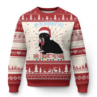 Funny Xmas Black Cat Ugly Christmas Sweater On The Naughty List And I Regret Nothing Candy Cane - Wonder Print Shop