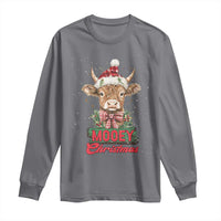 Funny Christmas Highland Cow Long Sleeve Shirt Mooey Christmas Western Cow Santa Hat