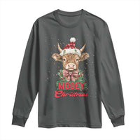 Funny Christmas Highland Cow Long Sleeve Shirt Mooey Christmas Western Cow Santa Hat