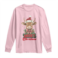 Funny Christmas Highland Cow Long Sleeve Shirt Mooey Christmas Western Cow Santa Hat