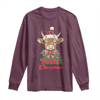 Funny Christmas Highland Cow Long Sleeve Shirt Mooey Christmas Western Cow Santa Hat