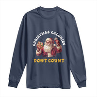 Funny Christmas Santa Long Sleeve Shirt Xmas Calories Don't Count Pizza Wine