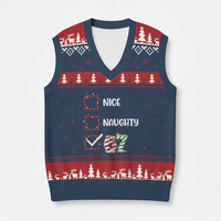 Funny Nice Naughty 67 V-Neck Knit Sweater Vest Xmas Six Seven Meme Brainrot - Wonder Print Shop