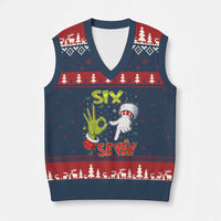 Funny Six Seven Xmas V-Neck Knit Sweater Vest 67 Meme Xmas Santa Elf Hand Gen Alpha - Wonder Print Shop