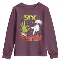 Funny Six Seven Christmas Youth Sweatshirt 67 Meme Xmas Santa Elf Hand Gen Alpha - Wonder Print Shop
