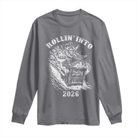 Funny Cowboy Raccoon Rollin Into 2026 Long Sleeve Shirt New Year Dumpster Fire 2026 Rodeo - Wonder Print Shop