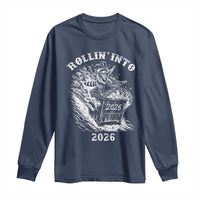 Funny Cowboy Raccoon Rollin Into 2026 Long Sleeve Shirt New Year Dumpster Fire 2026 Rodeo - Wonder Print Shop