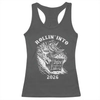 Funny Cowboy Raccoon Rollin Into 2026 Racerback Tank Top New Year Dumpster Fire 2026 Rodeo - Wonder Print Shop