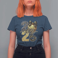 Happy New Year 2026 T Shirt For Women Hello 2026 Disco Ball Coquette Bow Faux Glitter - Wonder Print Shop