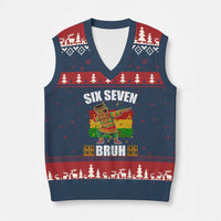 Funny 67 Kwanzaa V-Neck Knit Sweater Vest Six Seven Bruh Dabbing African Heritage - Wonder Print Shop
