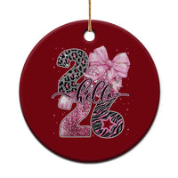 Happy New Year 2026 Ceramic Ornament Hello 2026 Disco Ball Pink Coquette Bow Faux Glitter - Wonder Print Shop
