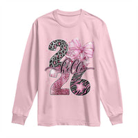 Happy New Year 2026 Long Sleeve Shirt Hello 2026 Disco Ball Pink Coquette Bow Faux Glitter - Wonder Print Shop