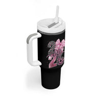 Happy New Year 2026 Tumbler With Handle Hello 2026 Disco Ball Pink Coquette Bow Faux Glitter - Wonder Print Shop
