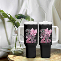 Happy New Year 2026 Tumbler With Handle Hello 2026 Disco Ball Pink Coquette Bow Faux Glitter - Wonder Print Shop