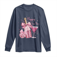 Happy New Year 2026 New Years Eve Party Long Sleeve Shirt Pink Cocktail Disco Ball - Wonder Print Shop