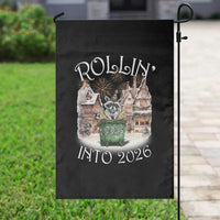 Funny Raccoon Rollin Into 2026 Garden Flag New Year Dumpster Fire Firework - Wonder Print Shop