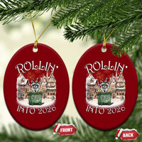 Funny Raccoon Rollin Into 2026 Ceramic Ornament New Year Dumpster Fire Firework - Wonder Print Shop