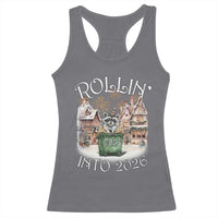 Funny Raccoon Rollin Into 2026 Racerback Tank Top New Year Dumpster Fire Firework - Wonder Print Shop