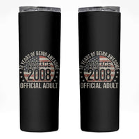 Funny 18th Birthday Skinny Tumbler 18 Years Of Being Awesome Vintage 2008 Official Adult American Flag