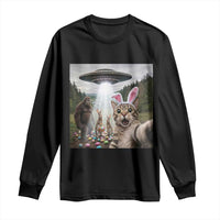 Funny Cat Selfie with Easter Bunny Bigfoot UFO Long Sleeve Shirt