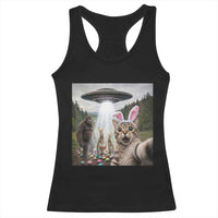 Funny Cat Selfie with Easter Bunny Bigfoot UFO Racerback Tank Top